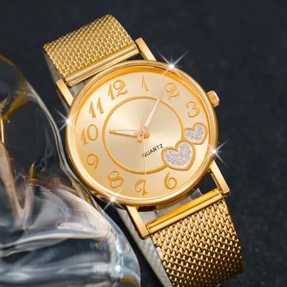 New 6pc Quartz Watch Golden in Color with Necklace, Bracelet Earring & Ring Set - Picture 4 of 7